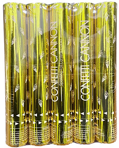5 Packungen Konfettikanonen Gold, 30,5 cm Konfettikanonen Party Popper, Gold Konfetti Poppers für Abschlussfeier, Hochzeit, Geburtstagsfeiern und Silvesterfeier