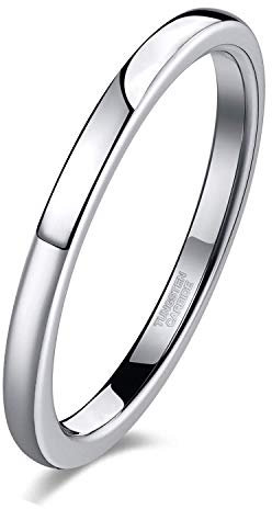 Zakk Ringe Damen Herren Wolfram Silber Vorsteckring Schmal Schlicht Poliert Verlobungsringe Eheringe Trauringe 2mm 4mm 6mm 8mm (2mm,65 (20.7))