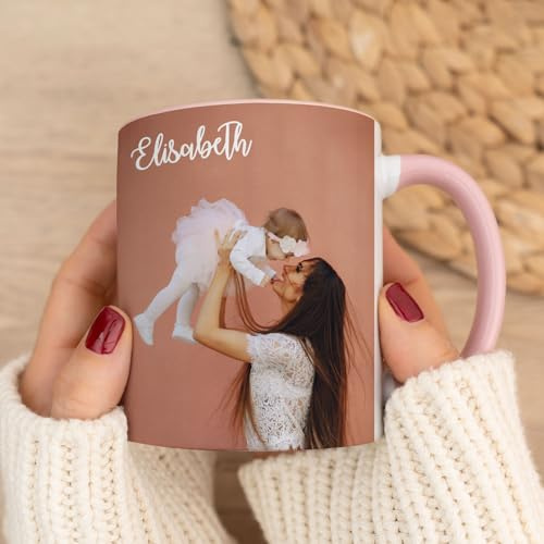Wanapix | Taza Personalizada con Foto y Texto | Capacidad de 325ml | Taza de Cerámica con Diseño Único | Regalo para Amigos y Familiares | Apta para Microondas | Interior y Asa Color Rosa