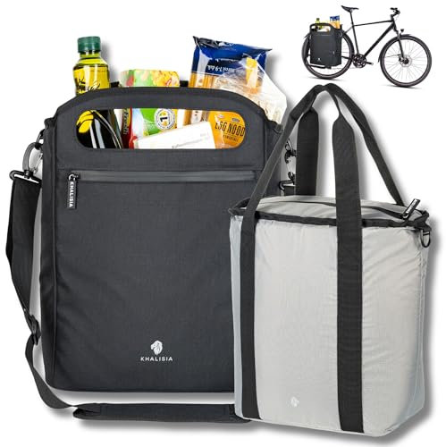 KHALISIA Fahrradtasche + Bonus Kühltasche isoliert - Shopper-Umhängetasche, Gepäckträgertasche praktisch und modern - passt auf 99% Gepäckträger & E-Bikes