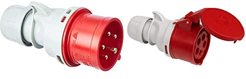 Kopp 174601005 CEE Stecker, 5-polig, 16 A, 400 V, rot & 182301001 CEE Kupplung, 5-polig, 16 A, 400 V, rot