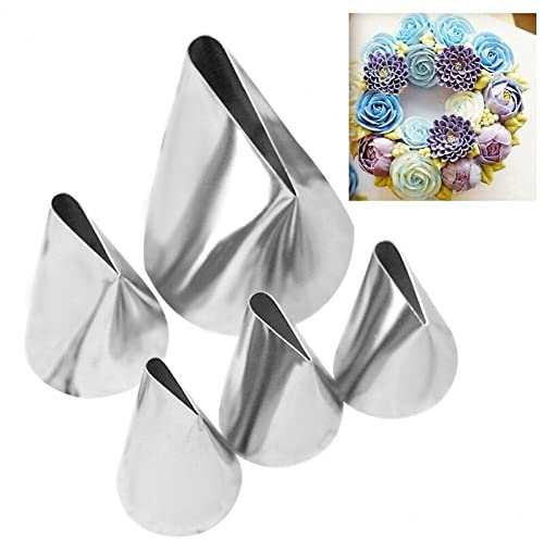 Dinntty Cake Decorating Tips Set 5pcs Rose Petal Pastry Nozzles Stainless Steel Icing Piping Nozzles Set Cake Decorating Tool