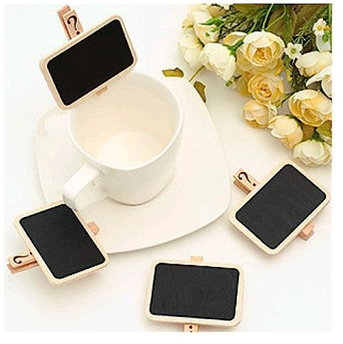 Yurosiay 30 Mini Pizarras de Madera Con Pinza - Rectangulares, Notas de Madera, Para Escribir - Pequeñas Para Bodas, Fiestas, Cumpleaños