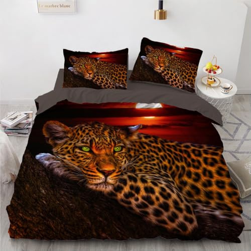 YASMENG Leoparden Bettwäsche 135x200 4teilig Leopard Tiermotiv Gold Schwarz 3D Bettbezug Set Weich Mikrofaser Bettwäsche für Geschenke Zimmer Deko mit Reißverschluss und 2 Kissenbezüge 80x80 cm