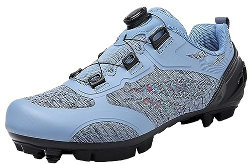 PENXZT Chaussures de vélo MTB pour Femmes Chaussures de Course compatibles avec Les Cales SPD et la pédale de Verrouillage avec laçage Rapide Chaussures de vélo d'extérieur,Bleu,39 EU