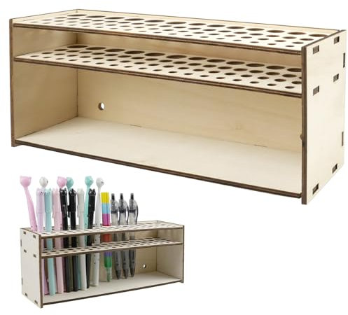 KiKiHong Pinselhalter Malerei Holz Pinsel Aufbewahrung Organizer 67 Loch Pinselhalter Kosmetik Multifunktions-Lagerregal Abnehmbar Künstler Geschenk