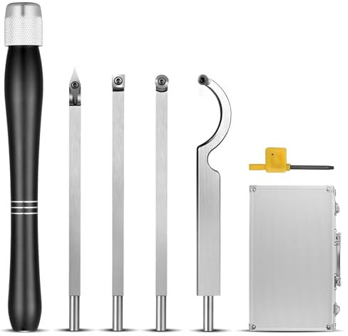 ENERHUB Drechseleisen Set, Drechselwerkzeuge 4-Teiliges Set, Hartmetall- Diamantform/runde/Vierkantschneider, Schnell austauschbare Messerköpfe, mit Aufbewahrungsbox aus Aluminium (Schwarzer)