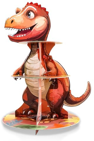 niCWhite Supporto per cupcake a 3 pneumatici, a tema dinosauro, in cartone, per dessert, tazze, torte, per bambini, dinosauri, giungla, decorazioni per feste di compleanno (1 pezzo)