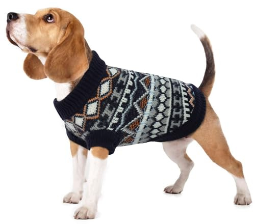Hjumarayan Hundepullover mittelgroße Hunde – Boho Strickpullover warm & dick für kalte Wintertage | weich & elastisch | mit Geschirröffnung | leicht anzuziehen | Französische Bulldogge (Marineblau L)