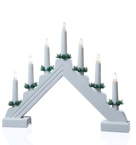 MARELIDA LED Fensterleuchter EMMA Schwibbogen mit 7 LED Kerzen Lichterbogen L: 39cm Werihnachtsbeleuchtung Adventsleuchter Batteriebetrieb Timer weiß