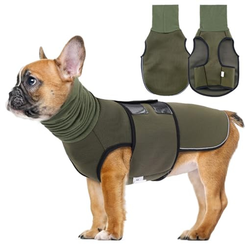 Lelepet Beruhigungswete für Hunde, Hundemantel mit beruhigender Ohrenschutz, Hund Kapuzenpullover, Hundemantel zur Linderung von Angst, Weich Beruhigungsjacke für Hunde Calmingshirt, Armeegrün XS