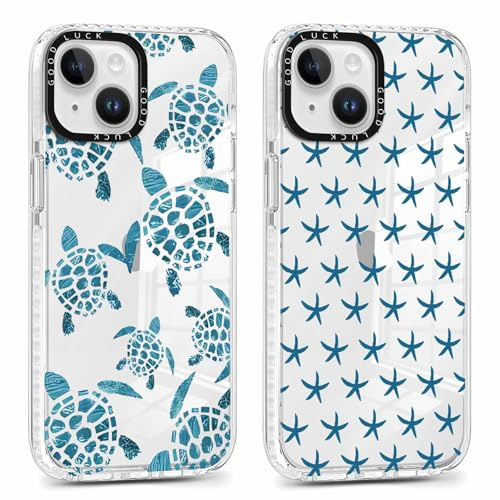 Xylota 2 Stück Transparent Handyhülle für iPhone 13 mini 5,4 Hülle, Niedlich Meeres Hahnrei Muster Sommer Mädchen Schutzhülle, Durchsichtig Case Weich Silikon Stoßfeste Cover für iPhone 13 mini, 01