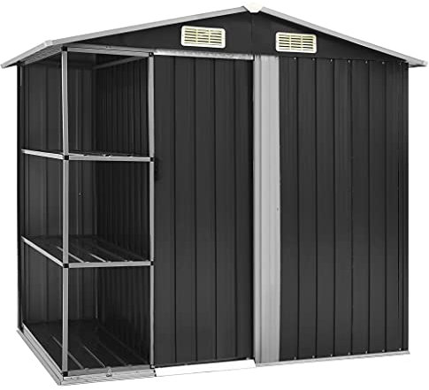 LXYZWRW Casetta per prato e giardino, con scaffale, antracite, 205 x 130 x 183 cm, in ferro