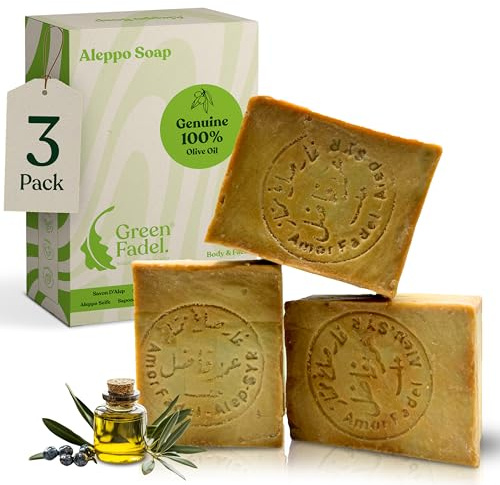 GREEN FADEL Aleppo tvål Original 3 x 200 g (Genuine) 100% olivolja, olivoljetvål, naturlig kärntvål, handgjord, vegansk, för ansikte & kropp