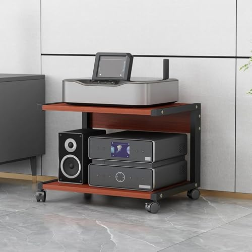 Hifi Regal Audio Rack,2-stufiges AV-Medienständer mit Rädern,Plattenspieler/Gaming/DVD Schrank,Record Player Stand aus Holz,Stereo TV Ständer,für Wohnzimmer,Spielzimmer,Entertainment-Center(Teak,50x40