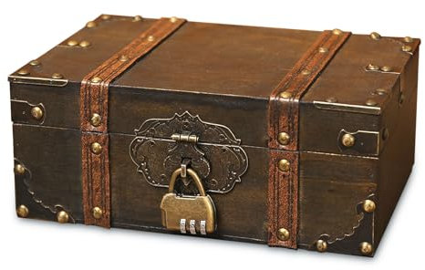 Forhandy Schatztruhe Box, Aufbewahrung Vintage Schatzkiste Holz mit Schloss, Holz Schatztruhe Kinder für Aufbewahrung Kindergeburtstag Dekoration Geschenke