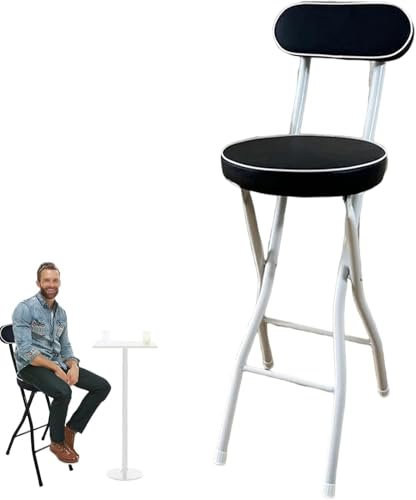 Klappbarer Frühstücksküchenbar, Hochstuhl in Thekenhöhe mit Rückenlehne, gepolsterter Klappstuhl mit Fußstütze für Café, Geschäft, Bistro, Schwarz + Weiß, 65 cm