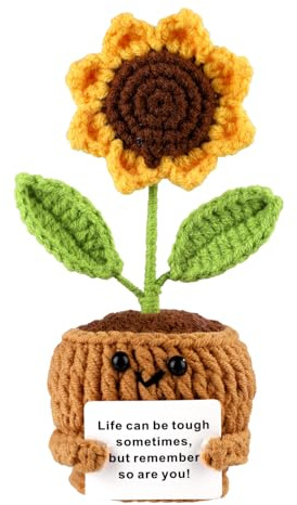 TOYMIS Positive Sunflower Crochet Potted Plant Knitted Flower for Party Decoration and Motivational Gift