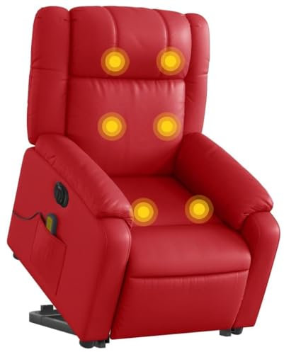 vidaXL Massagesessel, Sessel mit Aufstehhilfe Elektrisch, Relaxsessel mit Liegefunktion Vibrationsfunktion, Fernsehsessel Liegesessel Aufstehsessel, Rot Kunstleder