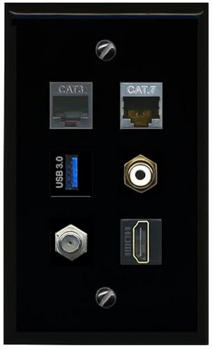 RiteAV Cavo coassiale CAT7 per telefono HDMI RCA bianco USB 3 piatto/solido piastra da parete [nero]