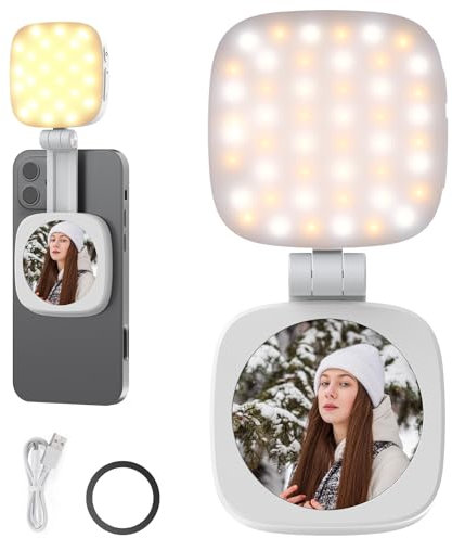 NEEWER BASICS Luce Selfie Magnetica Compatibile con MagSafe iPhone,CRI95 700lx/0.3m Ring Light Telefono LED Pieghevole con Supporto/Specchio per Zoom Trucco Foto Riprese Videoconferenza, Bianco NL48B