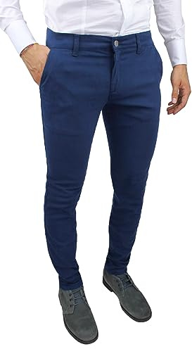 Evoga Pantaloni Uomo Slim Fit Invernali Alta Sartoria Chino's Eleganti Casual (IT, Numero, 48, Regular, Regular, Blu Avion)