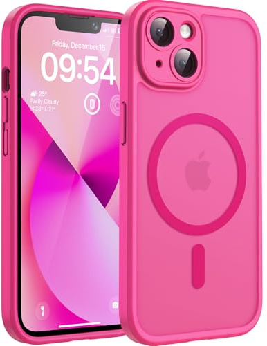TOCOL Coque pour iPhone 13, Compatible avec MagSafe, Rose Vif | Anneau Magnétique Intégré, Protection de l'objectif Améliorée, Résistant aux Rayures, Case Dos Mat Translucide Fine Antichoc