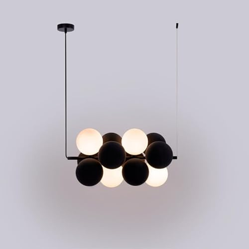 Alpinaluz Akustische Hängeleuchte, horizontal, grau, 12 Kugeln Ø 140 mm (4 Opalglas + 8 Saugfähigkeiten), G9-Sockel, dekoratives und schallabsorbierendes Design für Wohnzimmer, Restaurant oder Büro