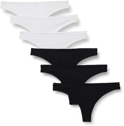 Amazon Essentials Women's No-Show Moisture-Wicking Thong, Ultra-Soft Microfibre, Pack of 6, Black/White, 14