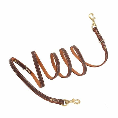 feiling Leder Hundeleine Doppel Haken Vollrindleder Lederleine Verstellbar Führleine für Mittelgroße und Große Hunde, 1.8m, 2.5m (Hellbraun, 2.5m)
