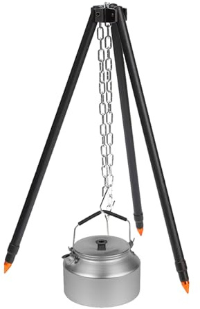 Treppiede Grill per falò – Supporto treppiede da cucina, cottura a fuoco | Rack all'aperto con catena, griglia pieghevole, attrezzature portatili per campeggio, cortile