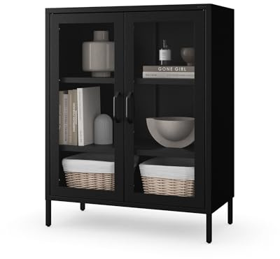 Jan Nowak Vitrinenschrank Glasvitrine Wohnzimmerschrank 80x101,5x40 cm | Niedrige Standvitrine Sammlervitrine mit 2 Glastüren, 2 verstellbaren Ablagen, gehärtetem Glas, Wandmontage