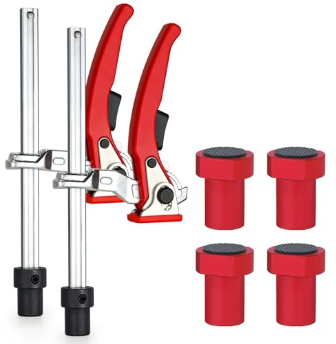 Bankhaken 20mm Set, 2× Schnellspann-Hebelzwingen 4× rutschfeste Niederhalter, Tischzwingen aus Chrom-Vanadium-Stahl für MFT-Tisch & Werkbank, präzises und sicheres Holzwerken