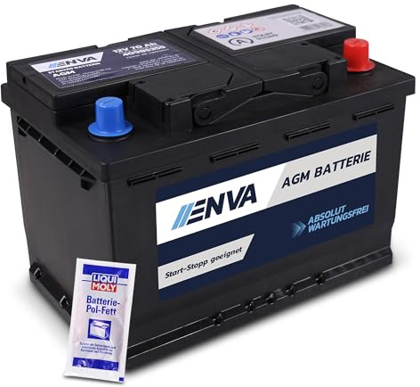 ENVA MADE FOR QUALITY 1x 1x 10g Batterie-Pol-Fett, 1x AGM Autobatterie, Starterbatterie 12V 70Ah 760A Start-Stop 12V, 70Ah, 760A, 278x175x190mm