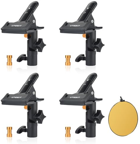 UTEBIT 4 Stück Foto Studio Faltreflektor Halterung, Metallklemmhalter Mit 1/4 bis 3/8 Weibliche Screw, Mehrzweck Reflektorhalter für Blitz, Runder Reflektor, Hintergrund und Lichtstand