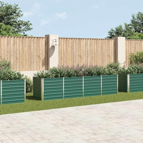 Mokuyary Fioriera rialzata da giardino, in acciaio zincato, 320 x 80 x 77 cm, verde, per verdure, erbe, fiori, aiuola da giardino, giardino, terrazza, balcone
