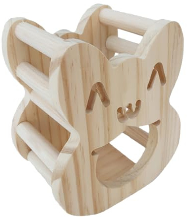 GALPADA Holzregal für Kaninchen und Meerschweinchen mit Cartoon Motiv Abnehmbar und Einfach zu Montieren Futternapf für Kleintierkäfige in Beige aus Synthetischem Material