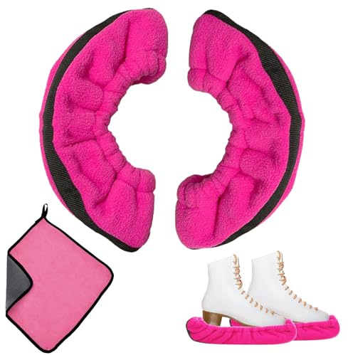 HTTDSLF 1 Paires Couvre Lames de Patins à Glace, Protège Lame pour Chaussures de Patinage, Protege Lame Patin à Glace, Protection de Lame de Glace avec Serviette, pour Jeunes et Adultes (Rose Vif)