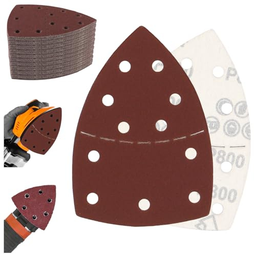 BEASAFY 100 Piezas 108 x 151 mm Juego de Papel de Lija para Lijadora Delta, Juego de Papel de Lija para Multilijadora de 11 Agujeros, Papel de Lija para Lijadora Triangular