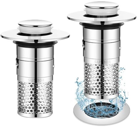 FENGCHUANG 2 Stück Abflussstopfen Waschbecken | 304 Edelstahl Pop Up Abflusssieb mit Filtersieb, Metal Drain Plug Universelle für Ablaufgarnitur Waschbecken Küche-Geeignet