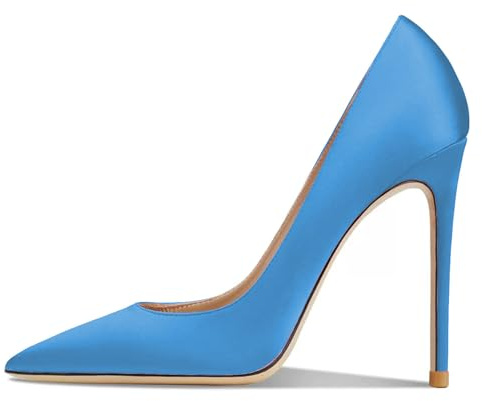 Eestfy Bombas Elegantes Mujer Satin Punta Afilada Tacón de Aguja Clásicos Slip On Tacón Alto Zapatos de Corte de Etiqueta para Boda y Fiesta Formal,Sky Blue,34 EU