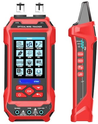 Tester per Fibra Ottica, Tester for cavi di rete 4 in 1 Misuratore di potenza in fibra ottica multifunzione Localizzatore visivo di guasti Monitoraggio della linea LAN senza rumore(ET638 with 7 ID)