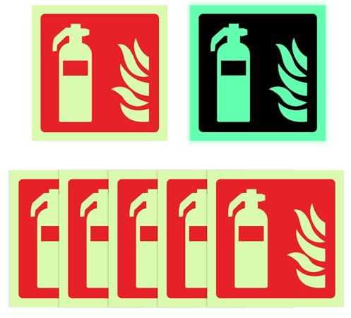 6 carteles de extintor de incendios, 15 x 15 cm, PVC, autoadhesivos, fluorescentes, señales de seguridad según ISO para interior y exterior, resistentes a la intemperie