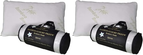 Royalty Comfort Oreiller Mémoire de Forme - Coussin de Luxe en Bambou Queen 50x76cm - 40% Viscose de Bambou, 60% Polyester - Herzberg HG5076BM, Blanc (Lot de 2)