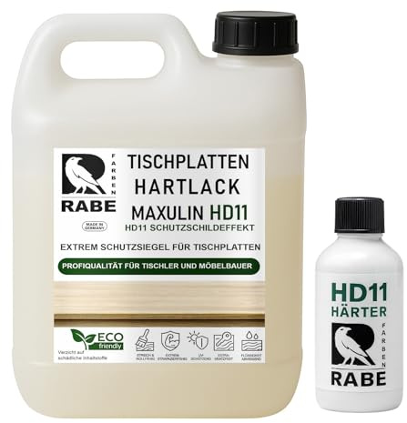 RABE 2K Hartlack Glänzend MAXULIN HD11 für Tischplatten Thekenlack 2 Komponenten Holzlack Klarlack farblos Möbel Lack Eiche uvm (1, Transparent, 2,75 Liter)