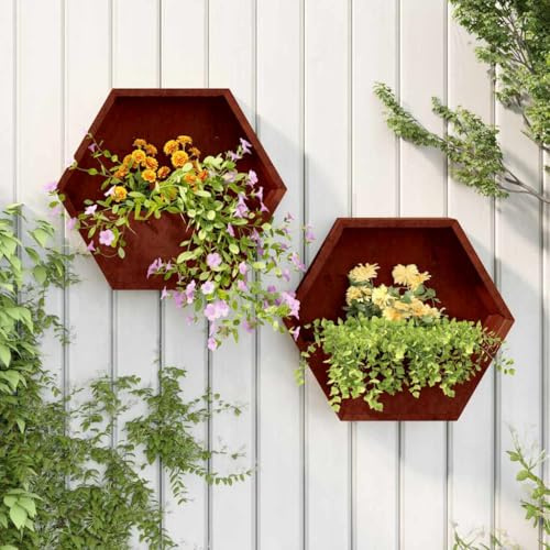mtlskopl Cortenstahl Wand-Pflanzkübel 2er Set 46x10x40 cm rostig Industrial Look Robust & wetterfest für Balkon Garten und Flur