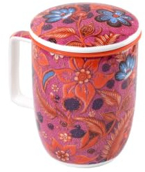 TEA SHOP - Taza de Té o Infusiones con filtro, infusor y tapa - Taza Harmony Saffrom Bloom - Fabricada en Porcelana