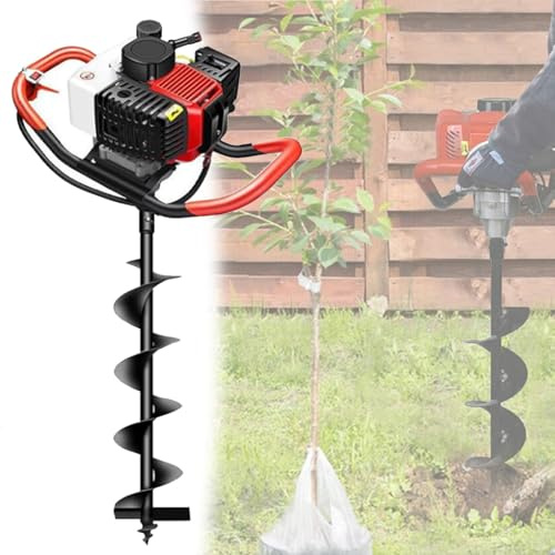 DOZPAL Cordless Fence Post Auger, 4 Stroke Petrol Post Hole Auger Fence Earth Digger with 4/6/8/10/12/15/20/25/30cm Drill Bits & 31.5 Extension Rods for Garden, Farm, Tree Planting 30cm