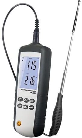 MiBoce Anémomètre À Fil Chaud, Anémomètre Thermique Portable, Mesure De La Vitesse du Vent De 0,1 À 25,0m/s, Débit d'air De 0 À 99 999m³/Min, Sonde Rétractable, Écran LCD Rétroéclairé