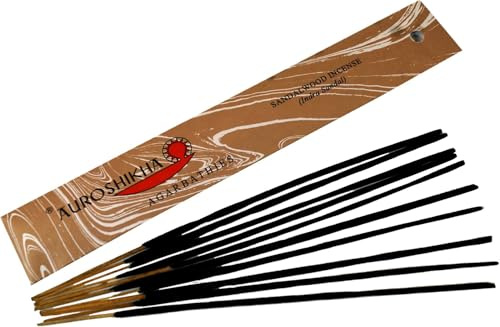 Auroshikha Räucherstäbchen - Indische Aromadüfte, Sandalwood Incense | Handgefertigte Räucherstäbchen, 10 g Packung, traditionelle Herstellung, sozial verantwortlich, aus dem Sri Aurobindo Ashram.